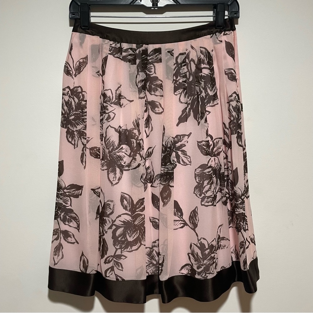 NWT Silk skirt Macy’s INC pale pink with brown trim.  Fully lined size 2